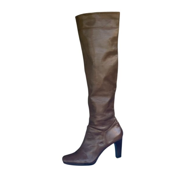 Liz Claiborne “Flex” Brown Tall Knee High Leather Heeled Boots- Womens 9.5 M - Picture 6 of 16